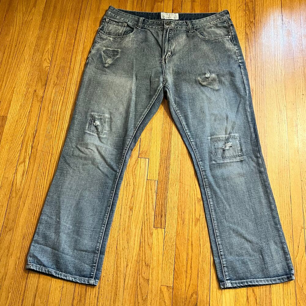 ECKO Jeans Mens 40 Straight Baggy Blue Distressed Denim (40x30) Y2K